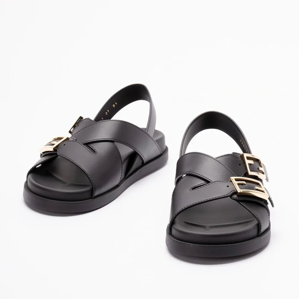 FENDI Feel FF logo double cross strap sandals